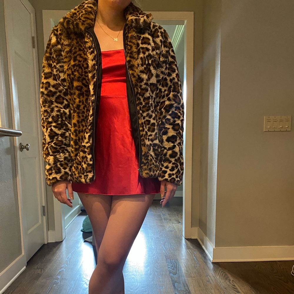 Kendall & Kylie Leopard Short Fur Jacket